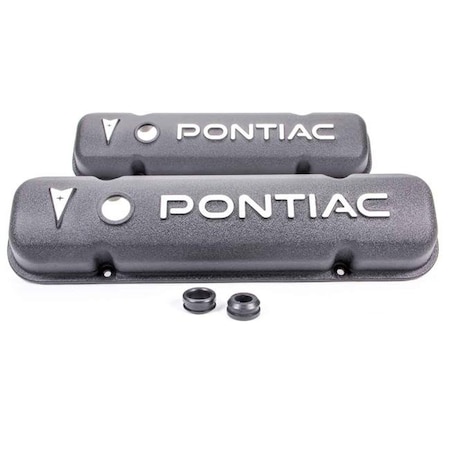 Racing Power Racing Power R6520 Black Pontiac Aluminum Valve Cover with Pontiac Logo RPCR6520